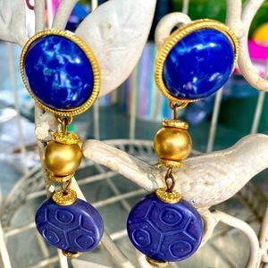 Gold and blue earrings